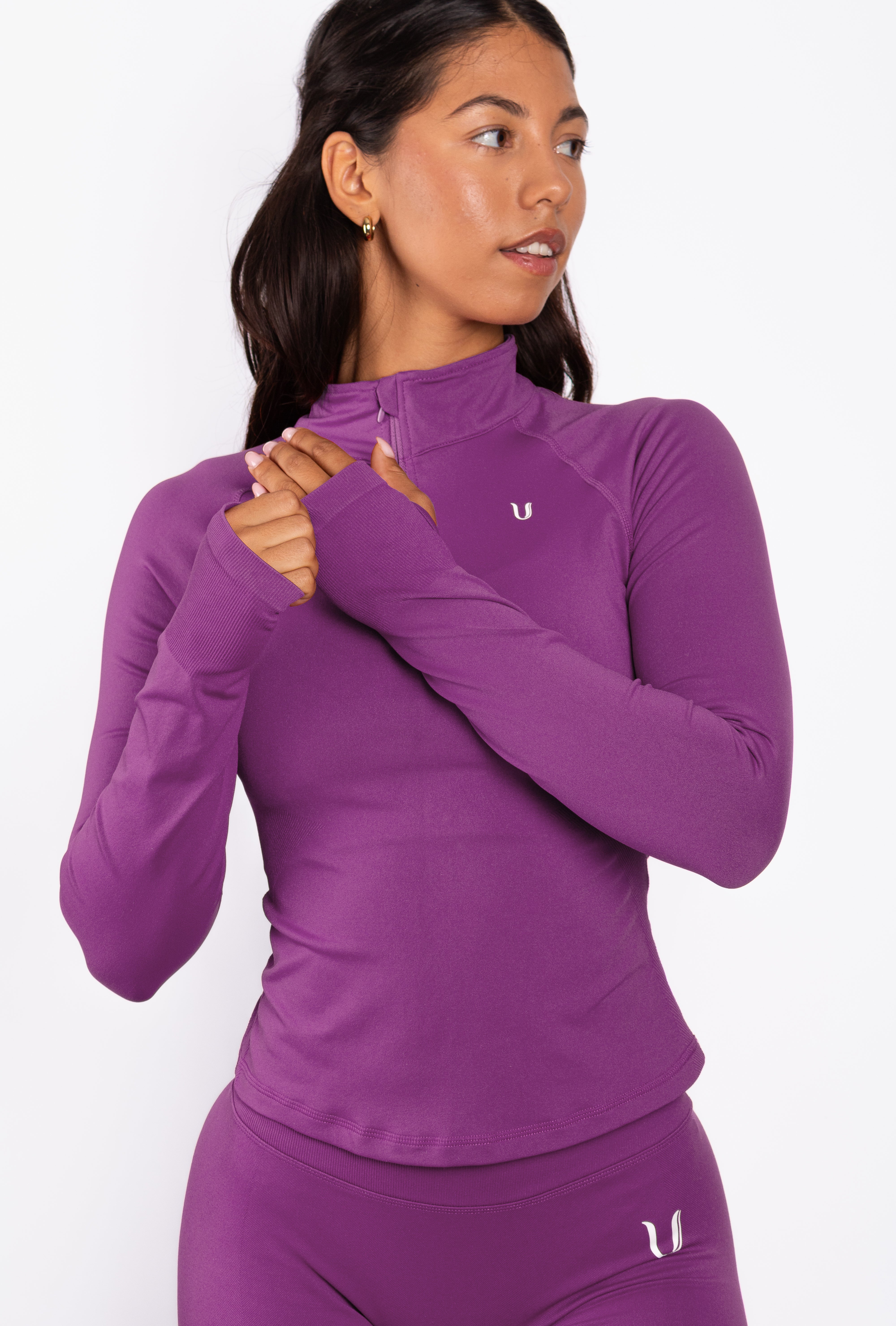 Beau | Half Zip Long Sleeve Top - Purple