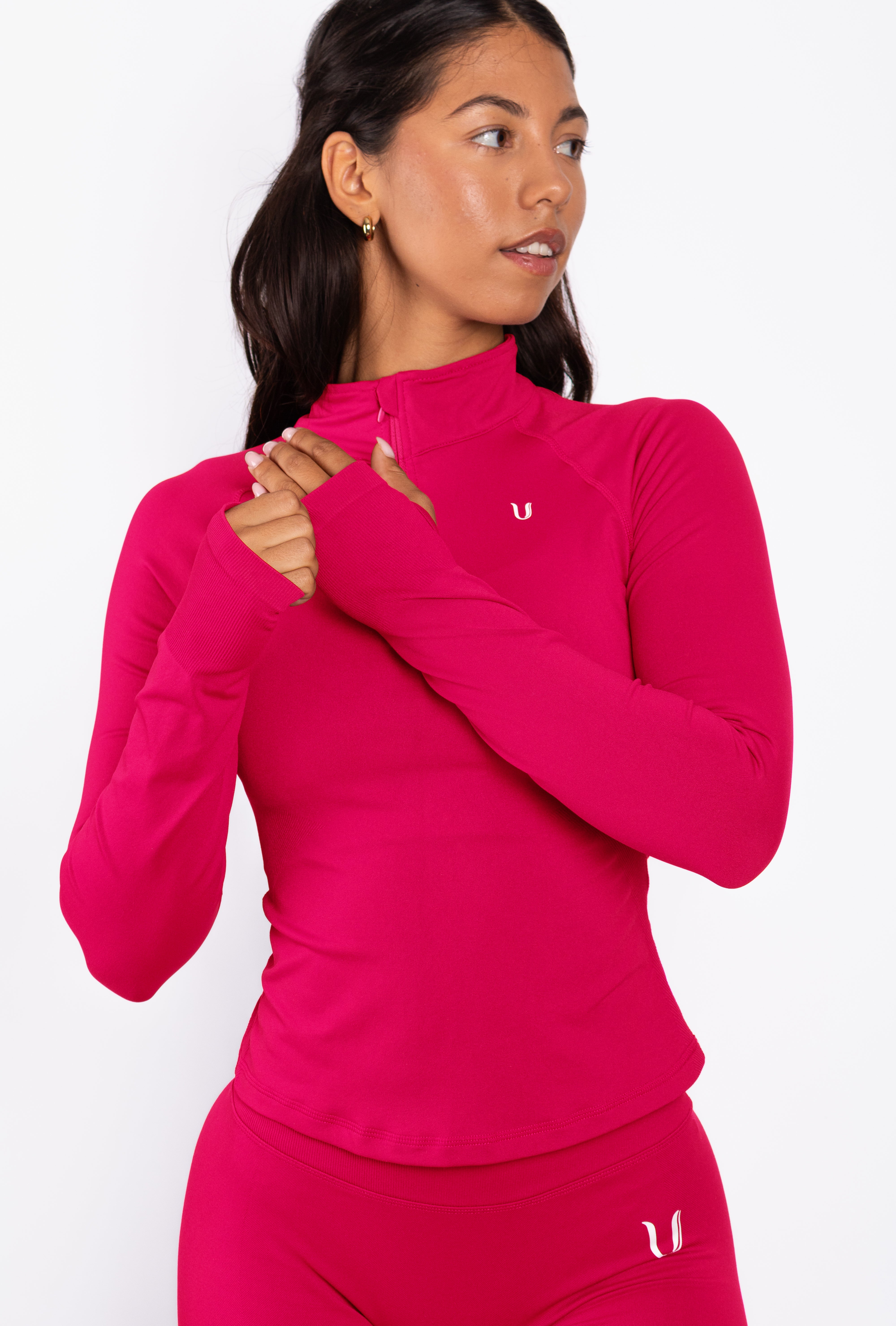 Beau | Half Zip Long Sleeve Top - Raspberry