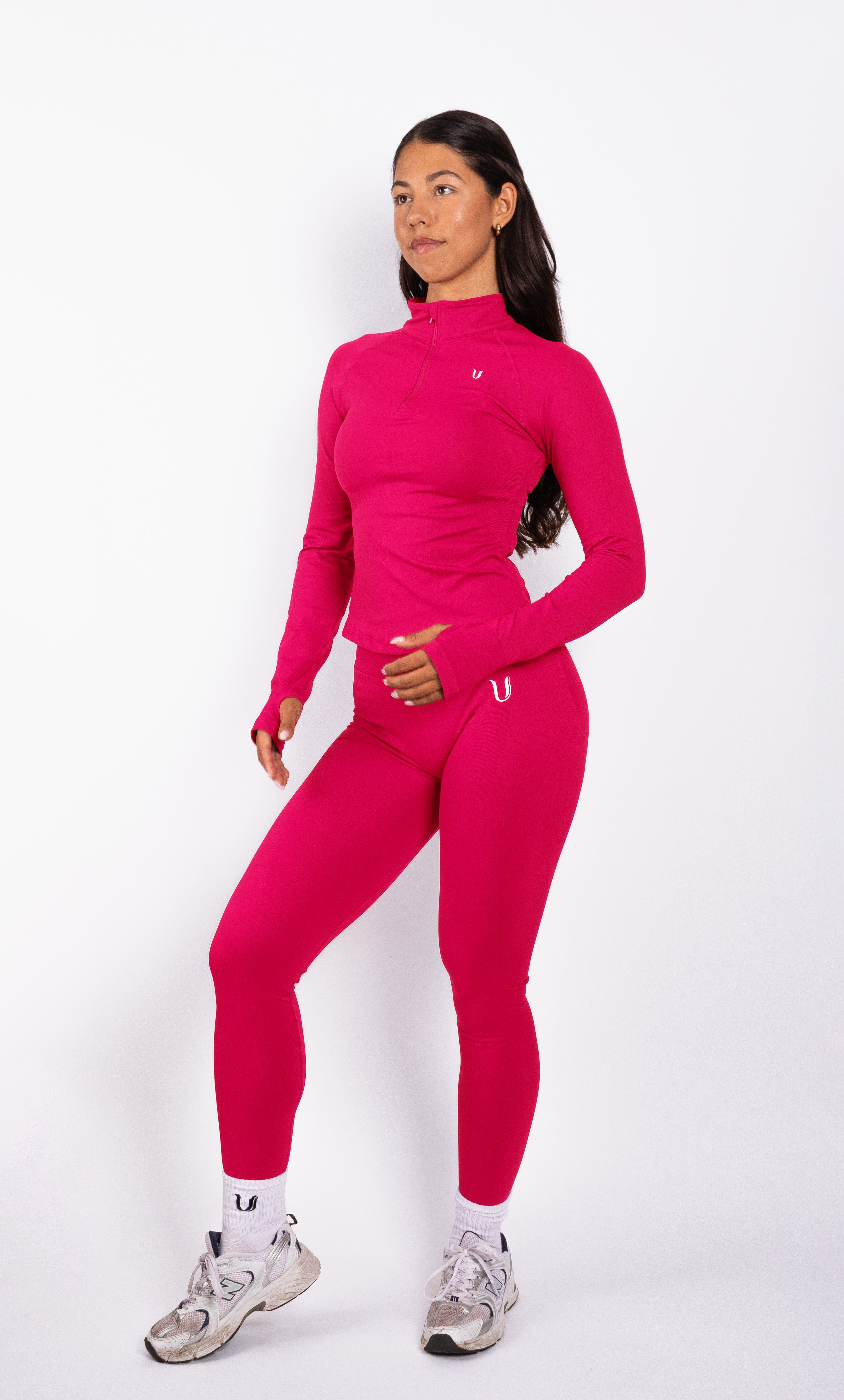 Beau | Half Zip Long Sleeve Top - Raspberry