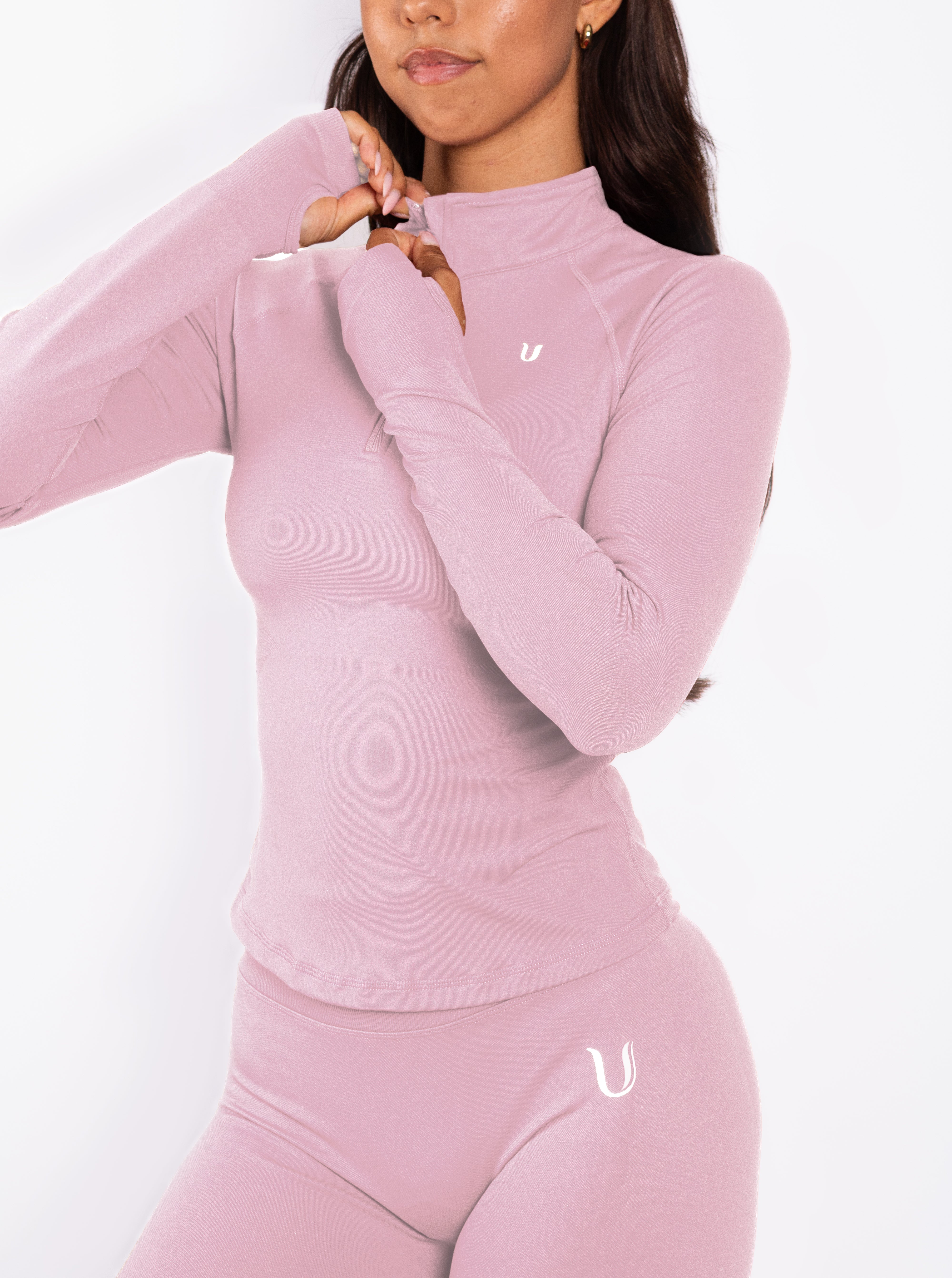 Beau | Half Zip Langarm Top Rosa