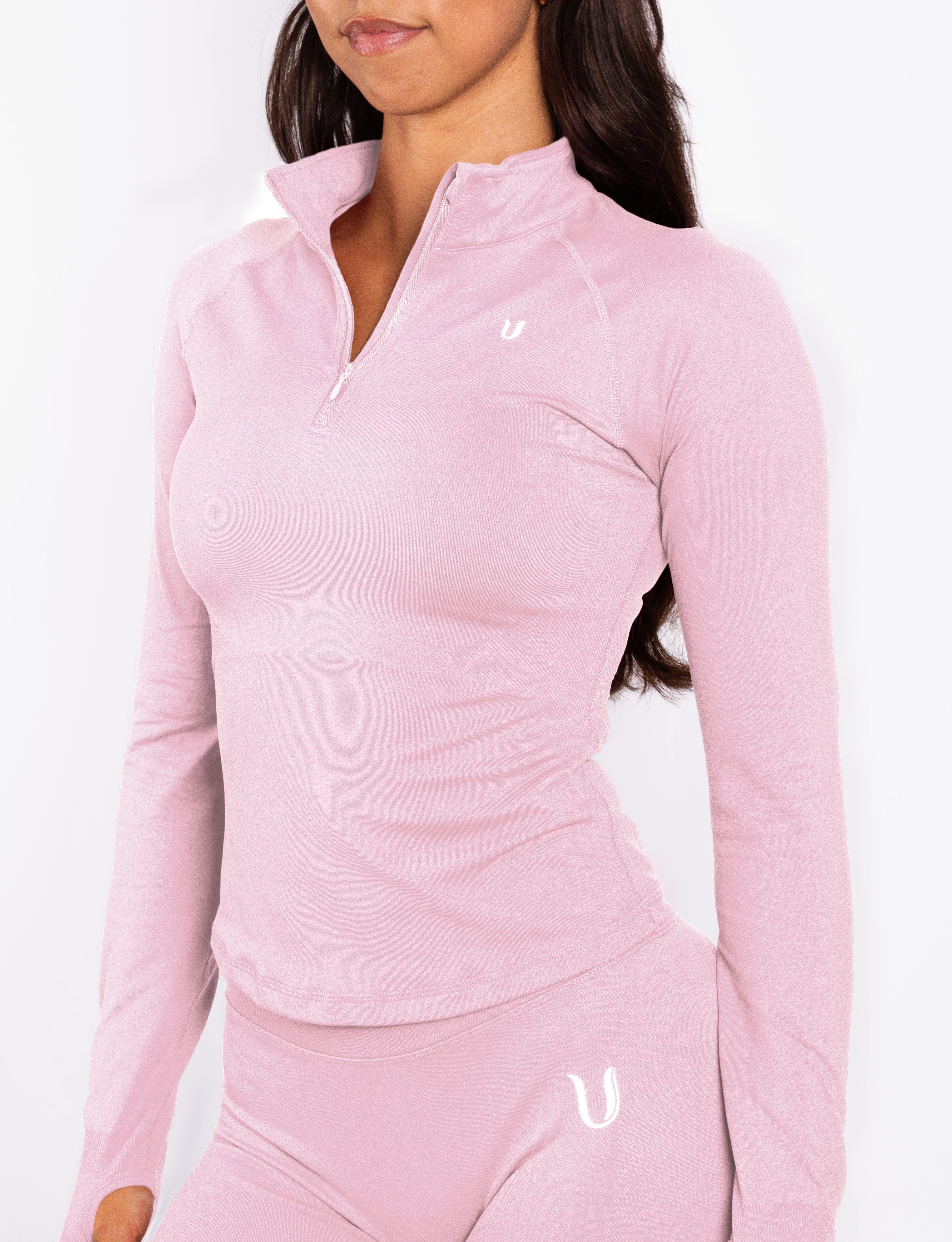 Beau | Half Zip Langarm Top Rosa