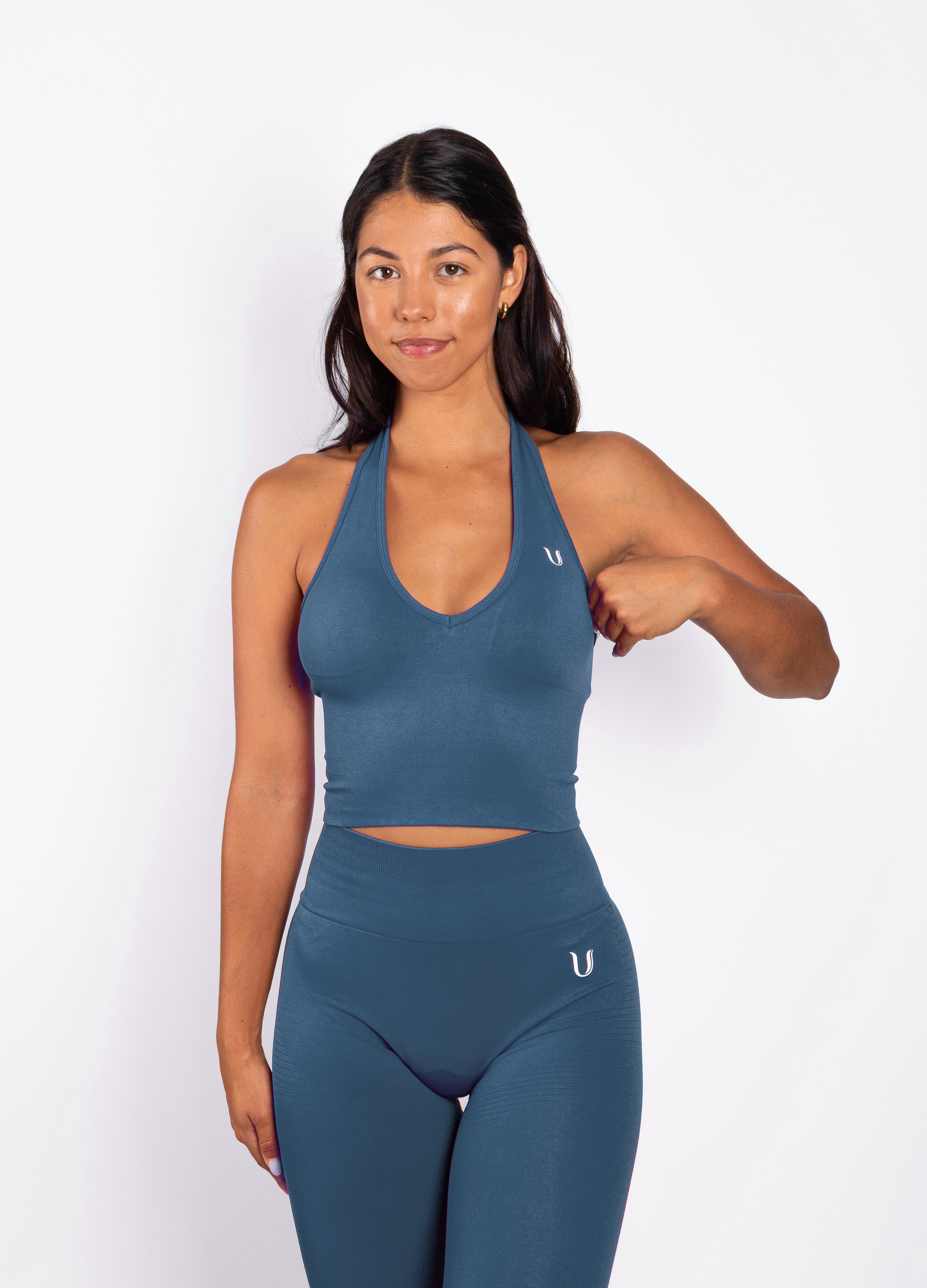 Bibi | Geribde Naadloze Halter Top – Blauw
