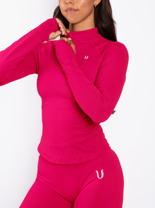 Beau | Half Zip Long Sleeve Top - Pink