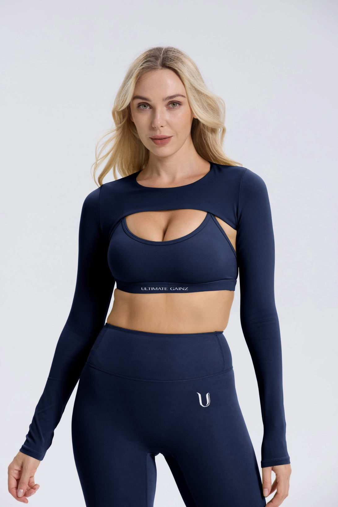 Hailey | Lange Mouwen Crop Top - Marineblauw