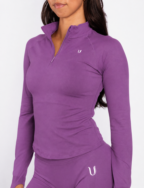 Beau | Half Zip Long Sleeve Top - Purple